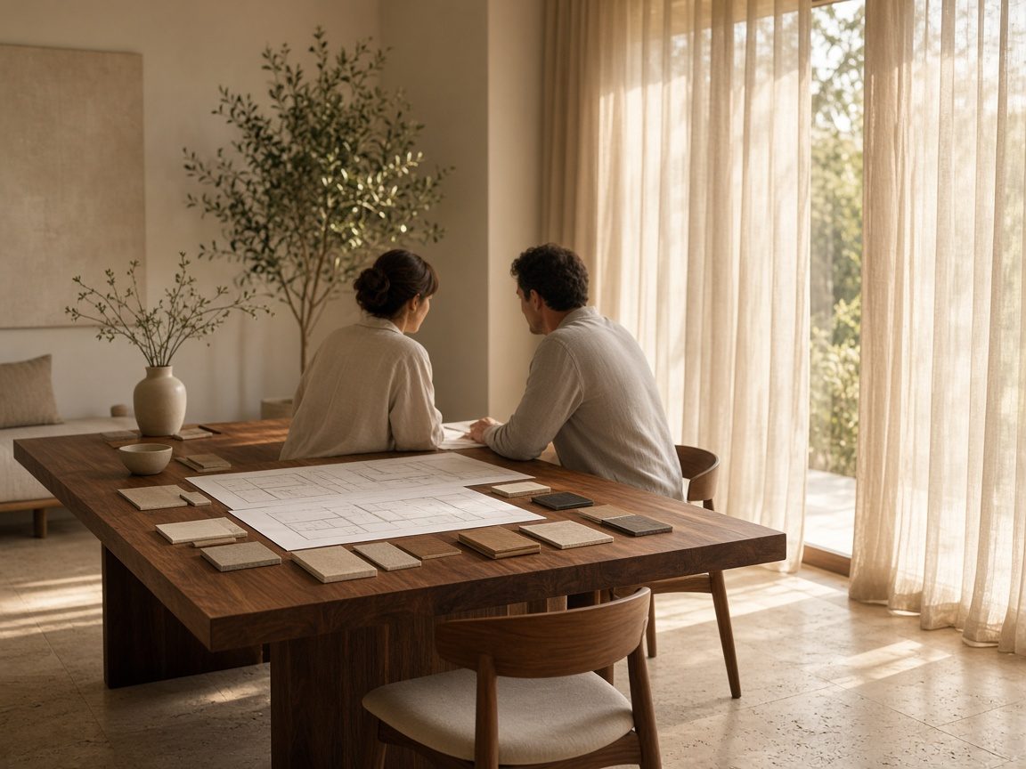 A couple reviewing renovation plans at home